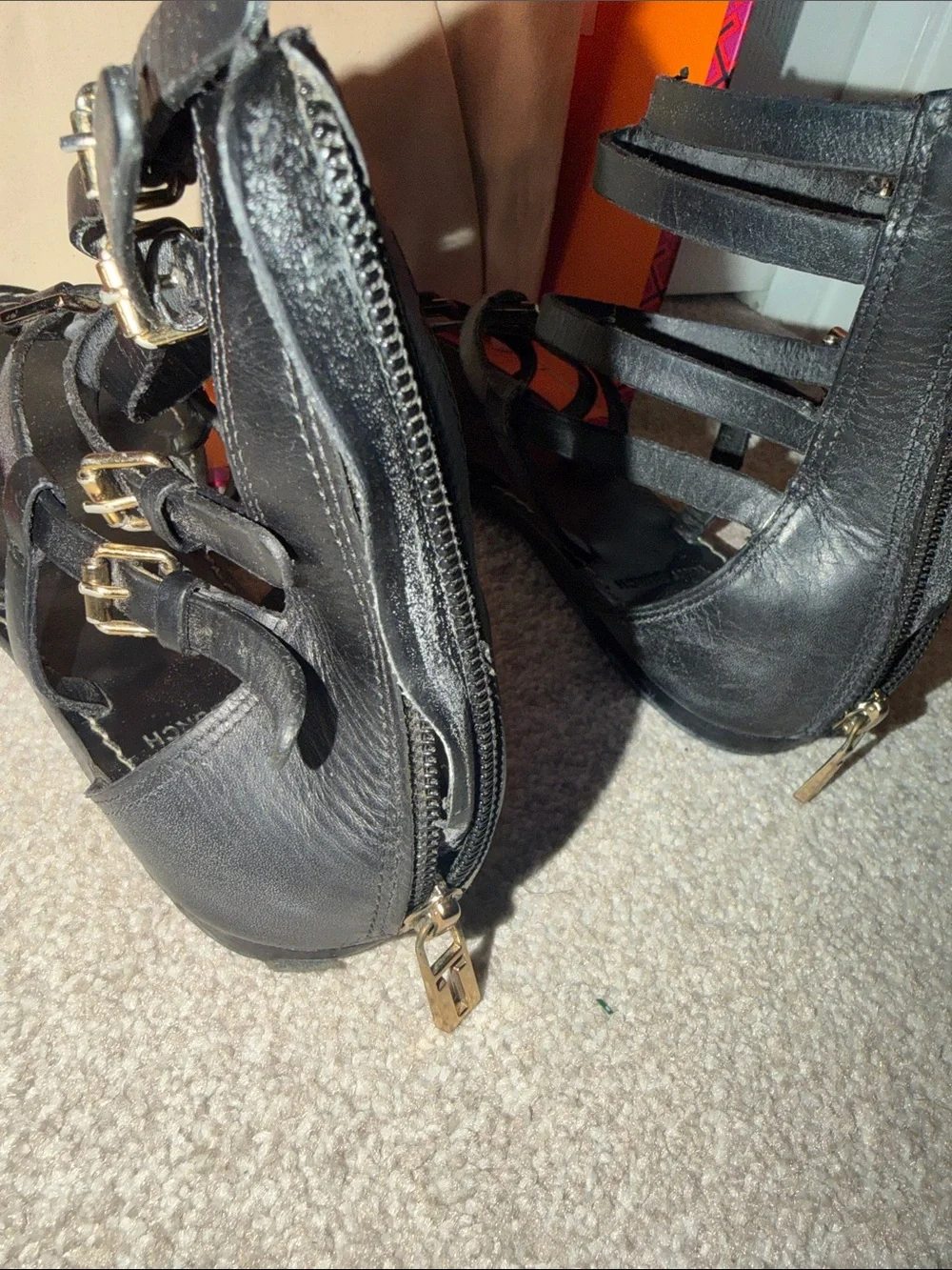 Tory Burch Black Leather Strappy Gladiator Sandals